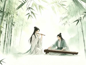 令狐冲与任盈盈琴箫和鸣，笑傲江湖绿竹巷琴箫合奏名场面，冲盈CP原著赏析文章特色封面